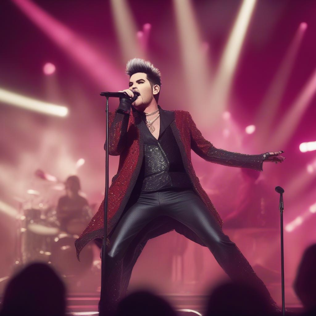 Adam Lambert performing with Queen