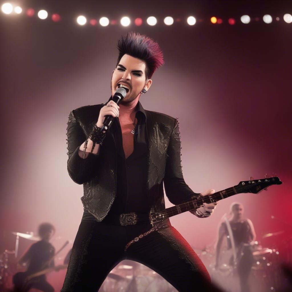 Adam Lambert performing with Queen on stage