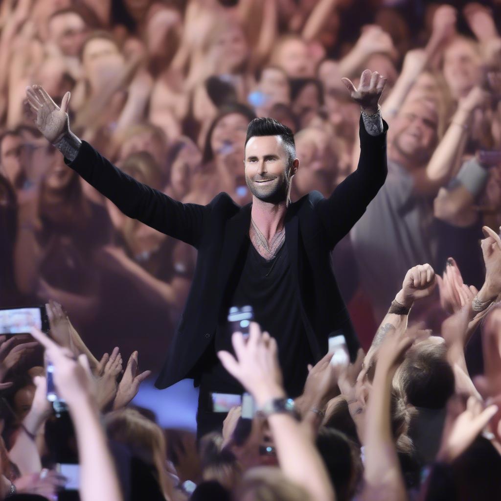 Adam Levine interacting with fans at a concert