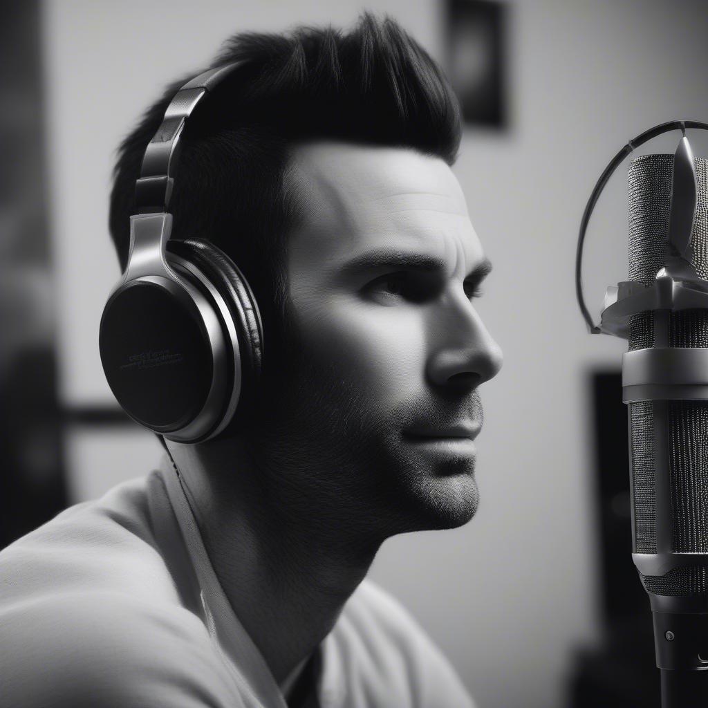 Adam Levine in the recording studio working on a solo project