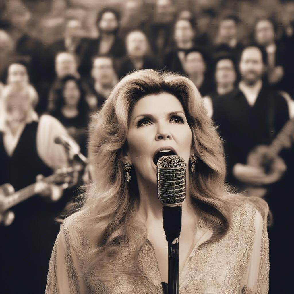 Alison Krauss singing with Union Station, close-up shot.