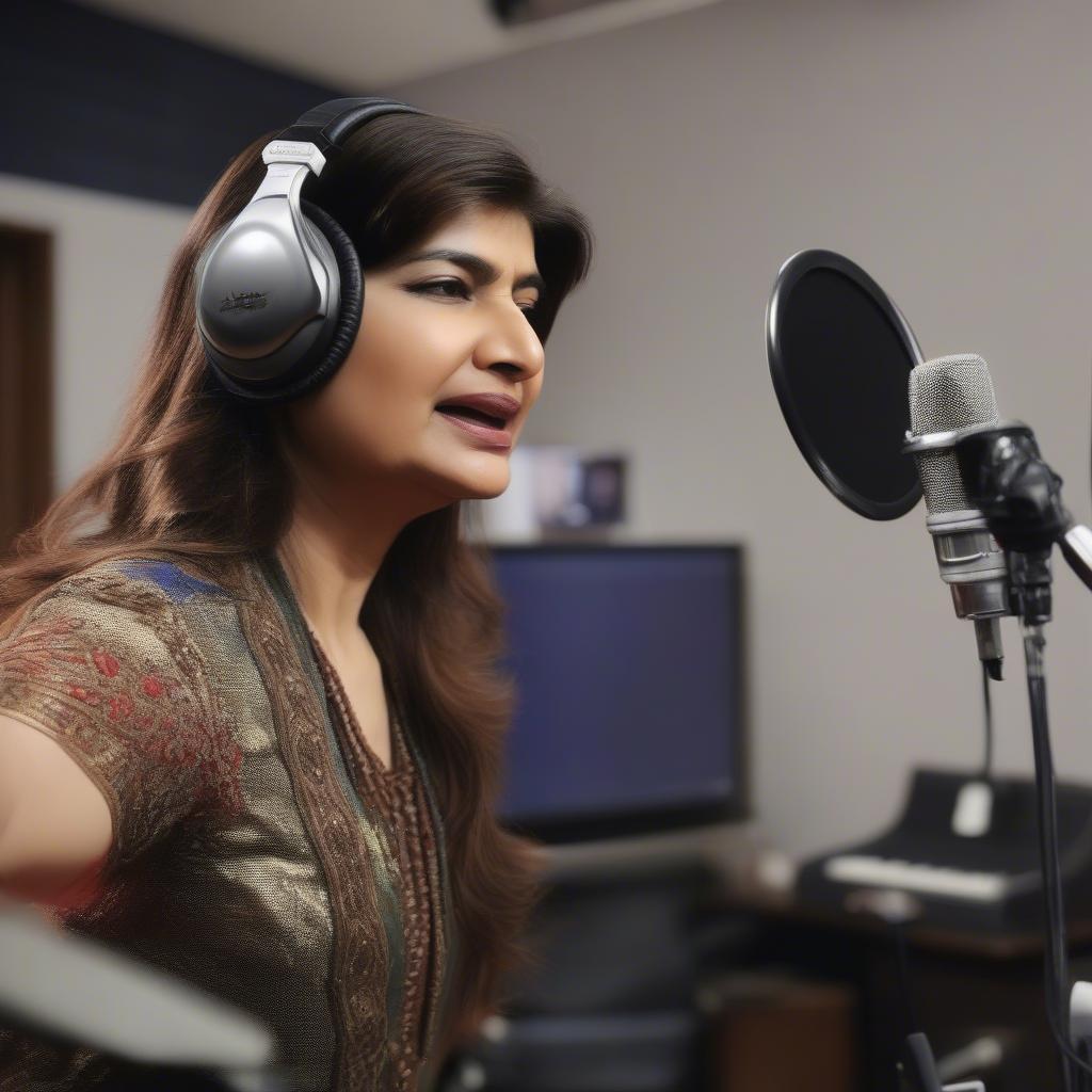 Alka Yagnik Recording in a Music Studio