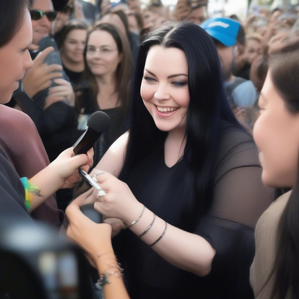 Amy Lee meeting with fans after a concert, highlighting her connection with her audience.