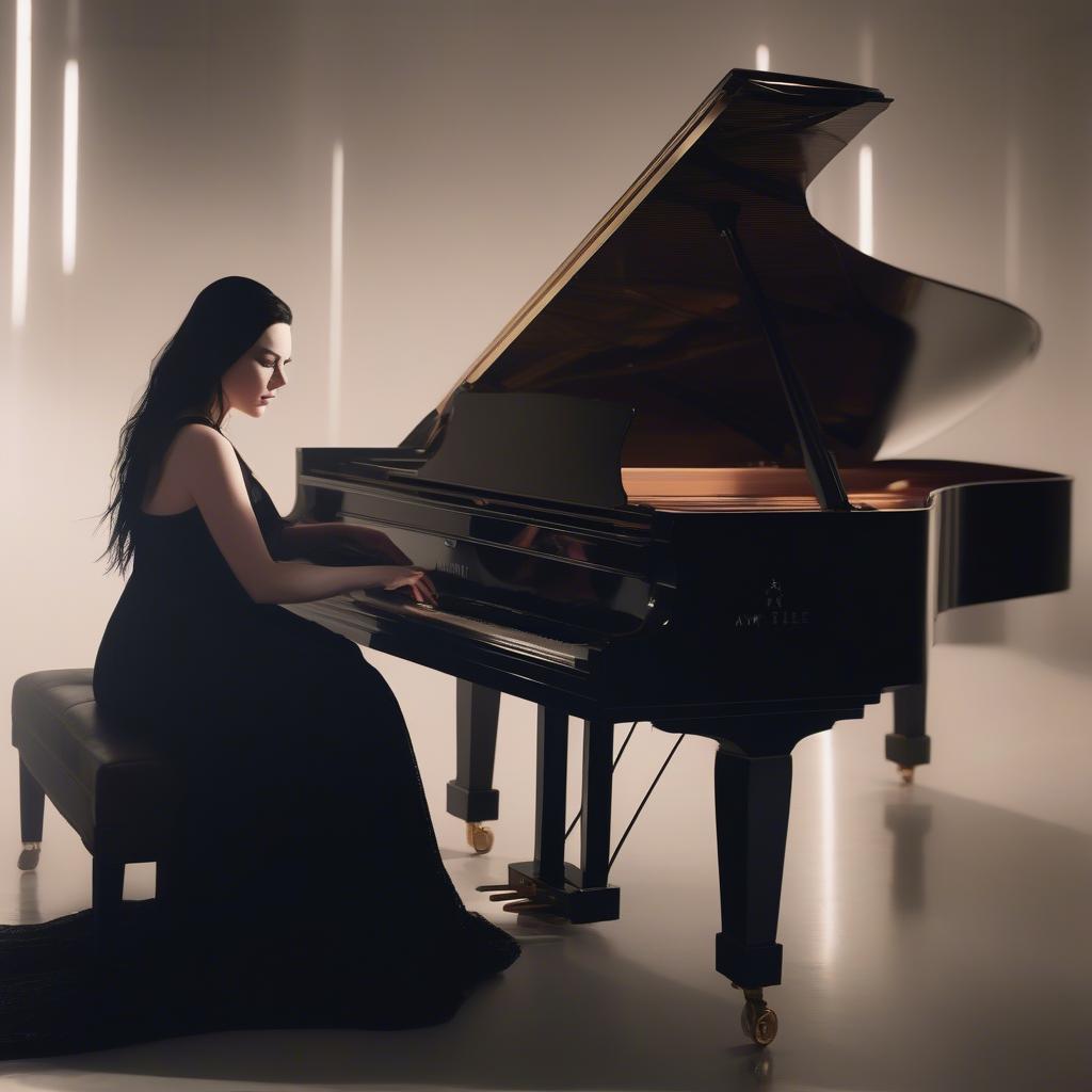 Amy Lee performing solo at a piano, showcasing her intimate and personal style.