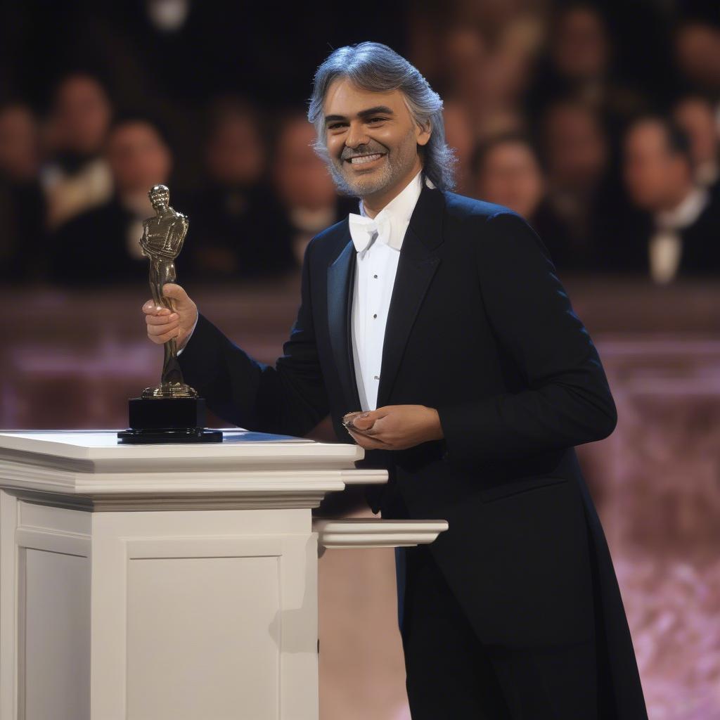 Andrea Bocelli receiving an award for his contributions to music