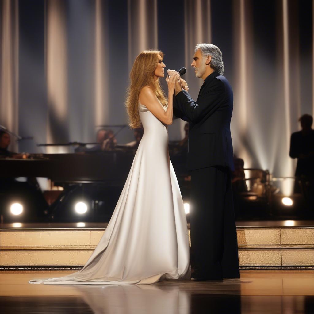 Andrea Bocelli and Celine Dion singing The Prayer