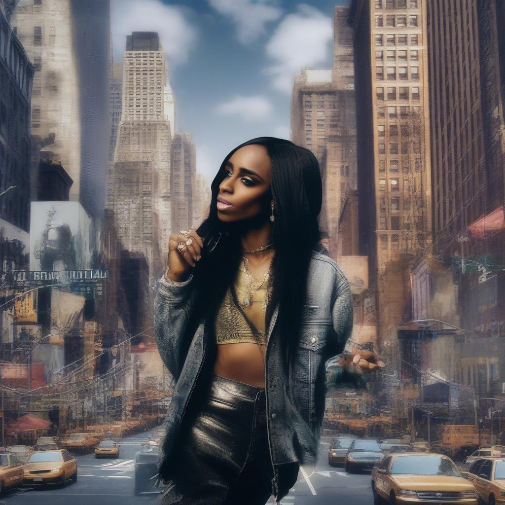 Angel Haze performing against a New York City backdrop