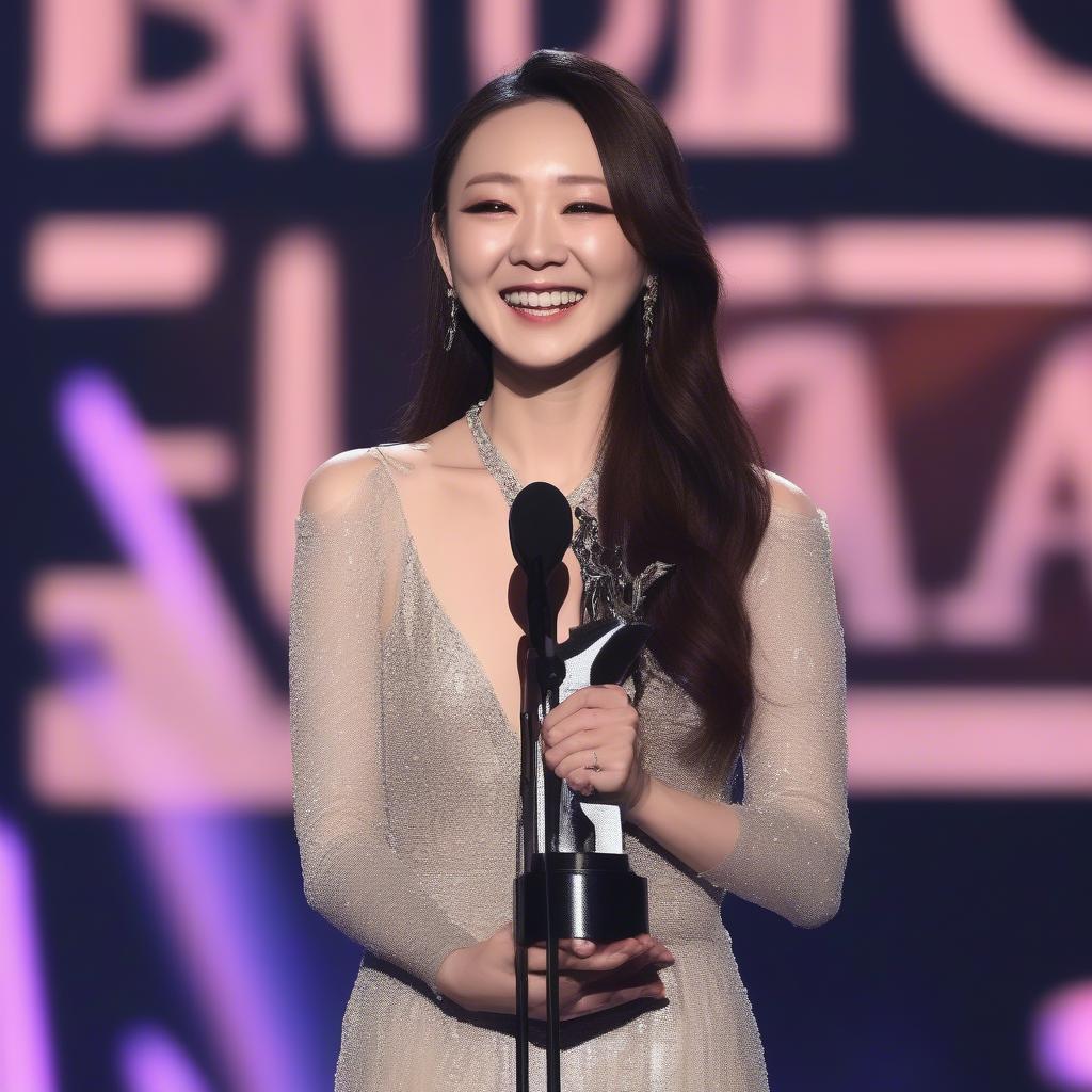 Angela Chang receiving a music award