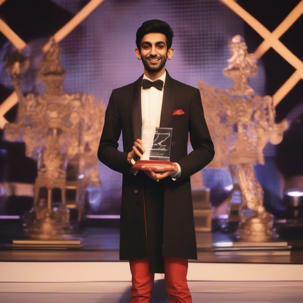 Anirudh Ravichander receiving an award at a music ceremony.