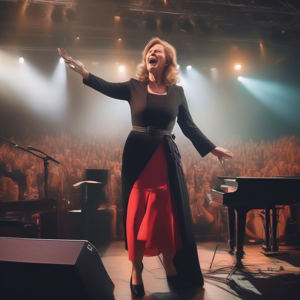 Anne Wilson performing on stage at a concert, connecting with a large audience.