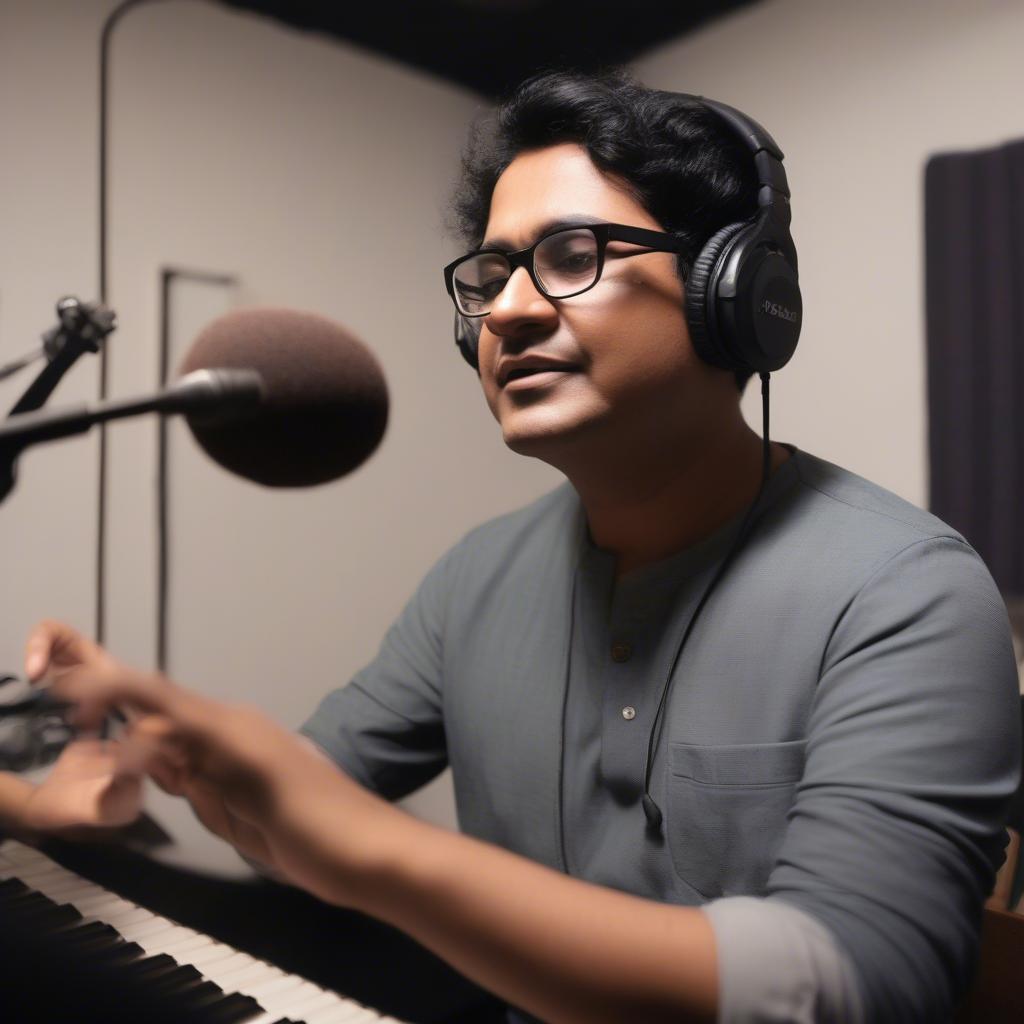 Anupam Roy recording music in a studio