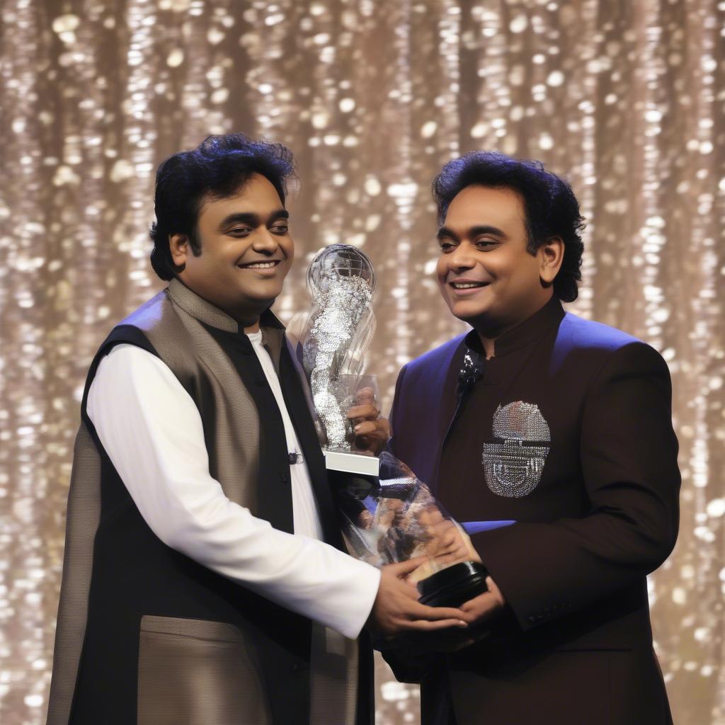 AR Rahman receiving an award for his outstanding contribution to music.