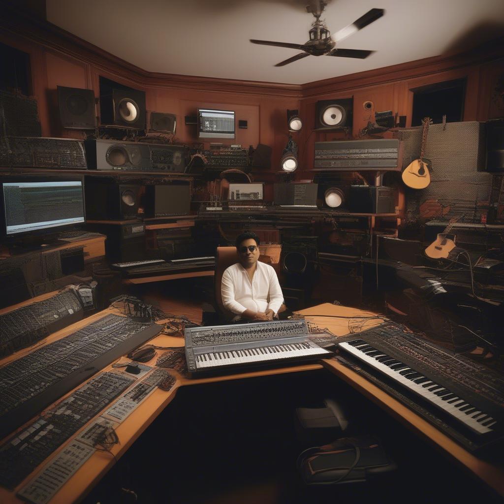 A.R. Rahman working in his music studio