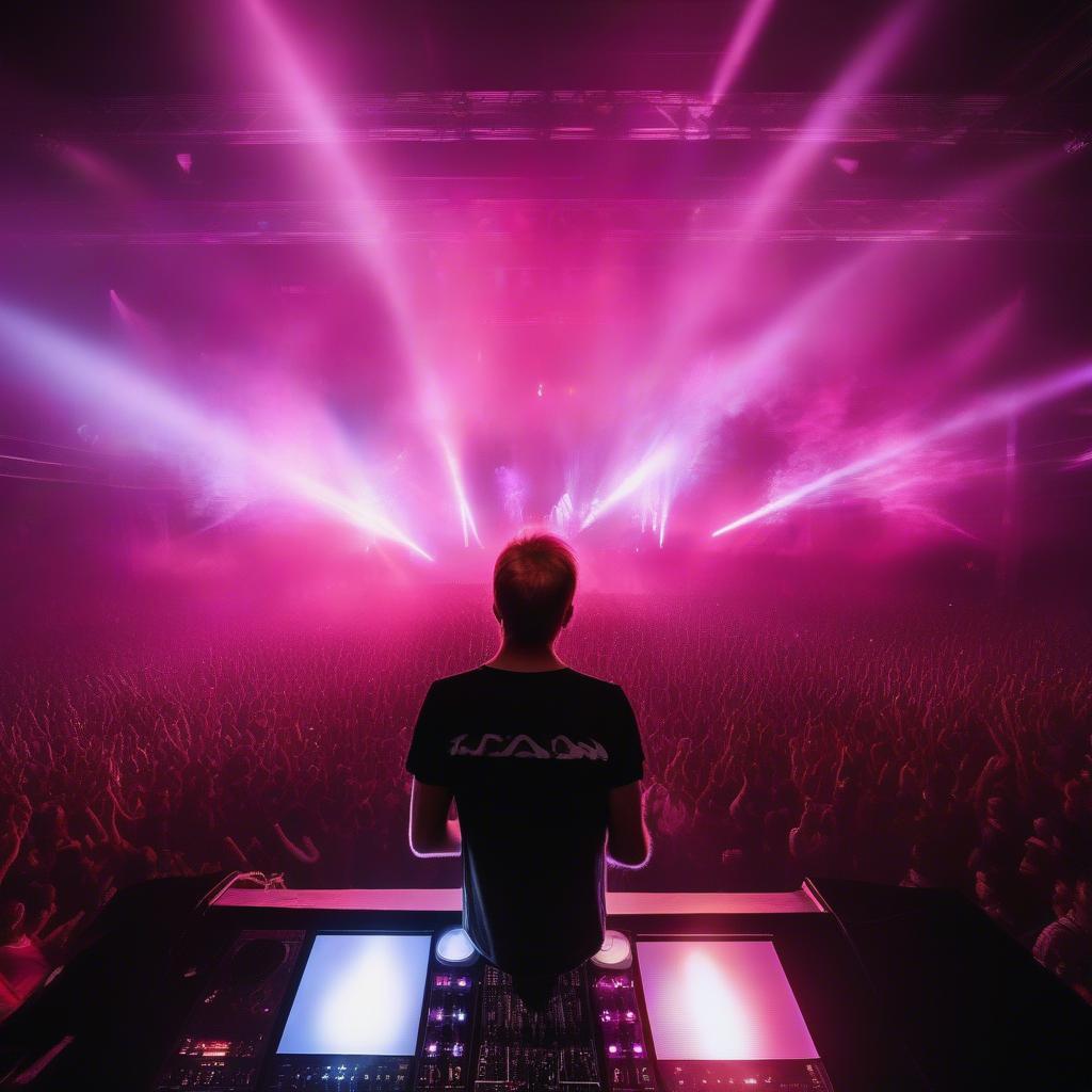 Armin van Buuren performing at a massive rave