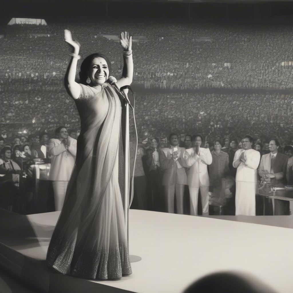 Asha Bhosle receiving a prestigious music award, acknowledging her outstanding contribution to the music industry.