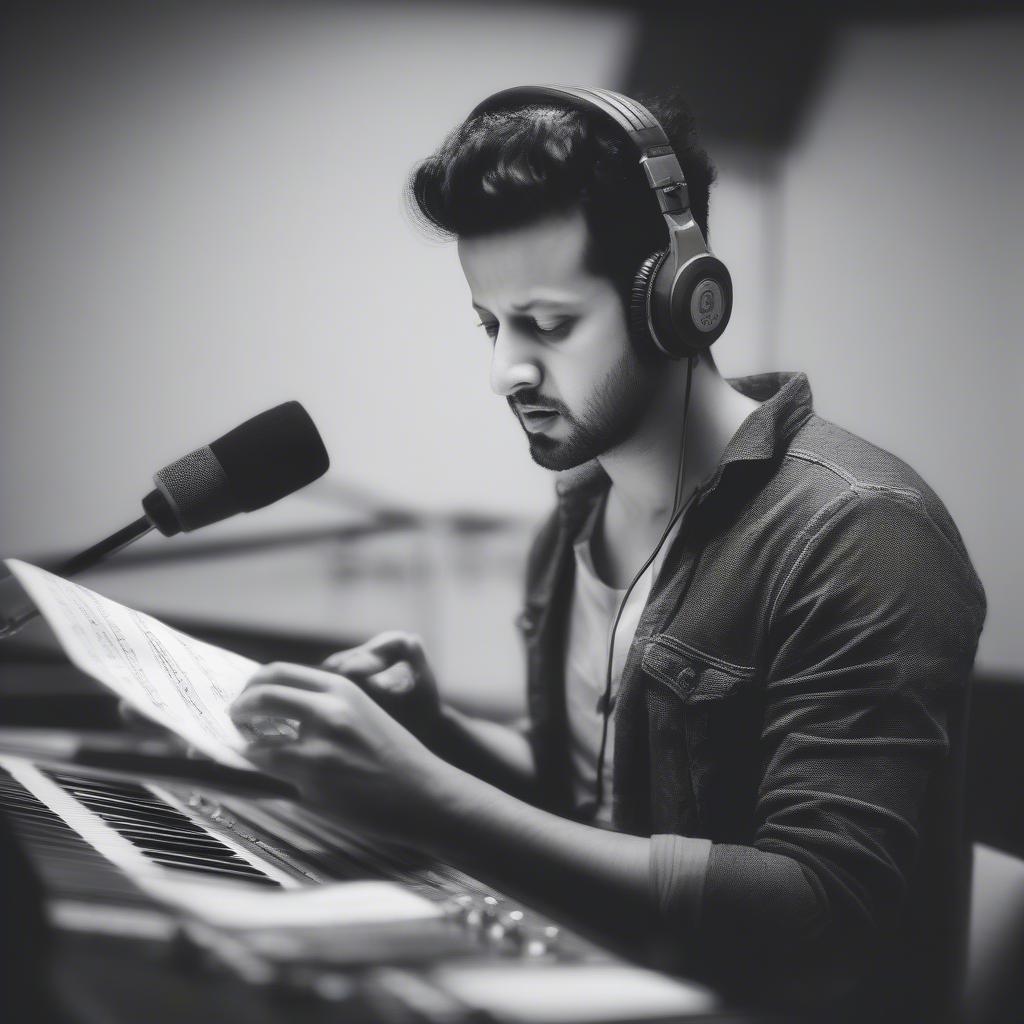 Atif Aslam working in a recording studio