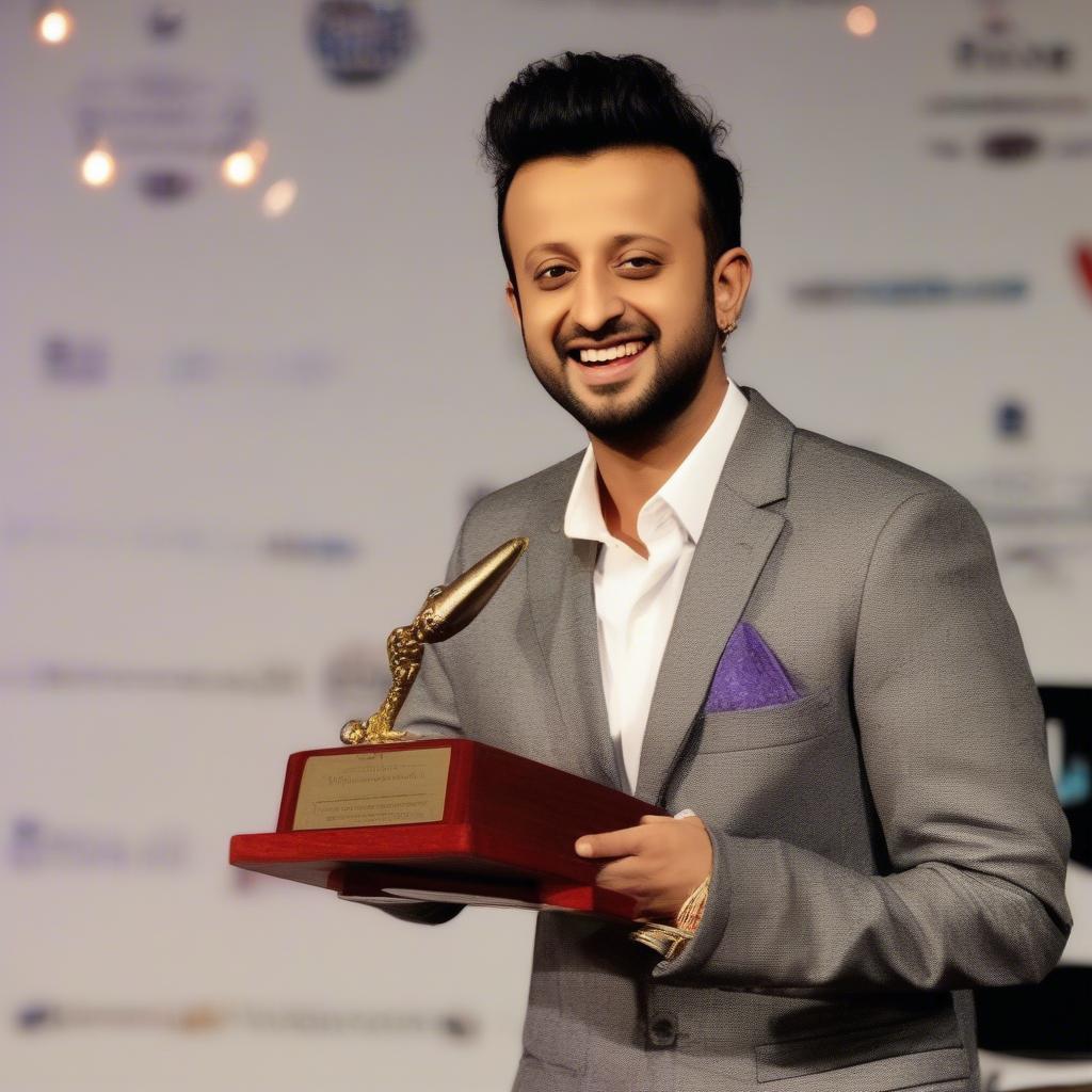 Atif Aslam receiving an award for his musical achievements