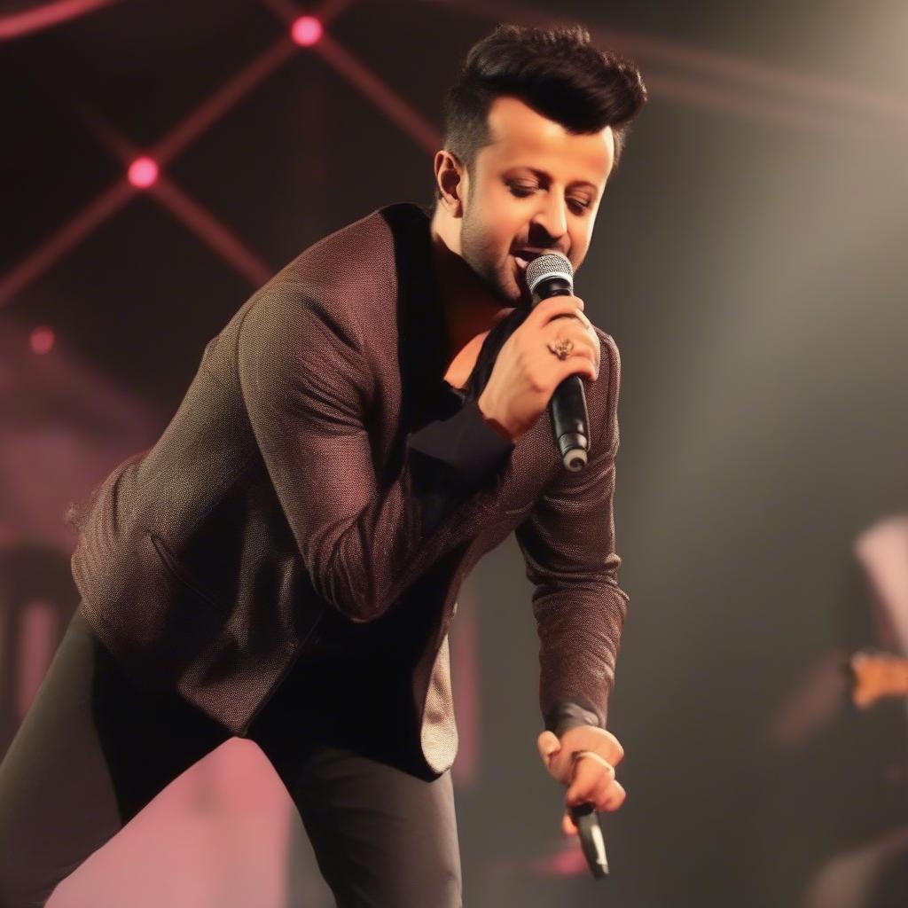 A photo of Atif Aslam during a recent performance, highlighting his current style and stage presence