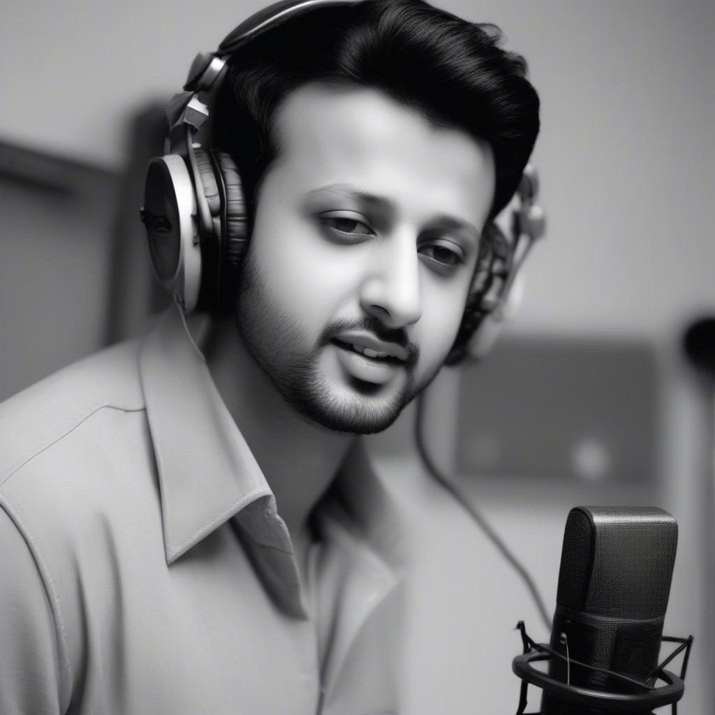 Atif Aslam recording his breakout hit "Aadat" in a recording studio.