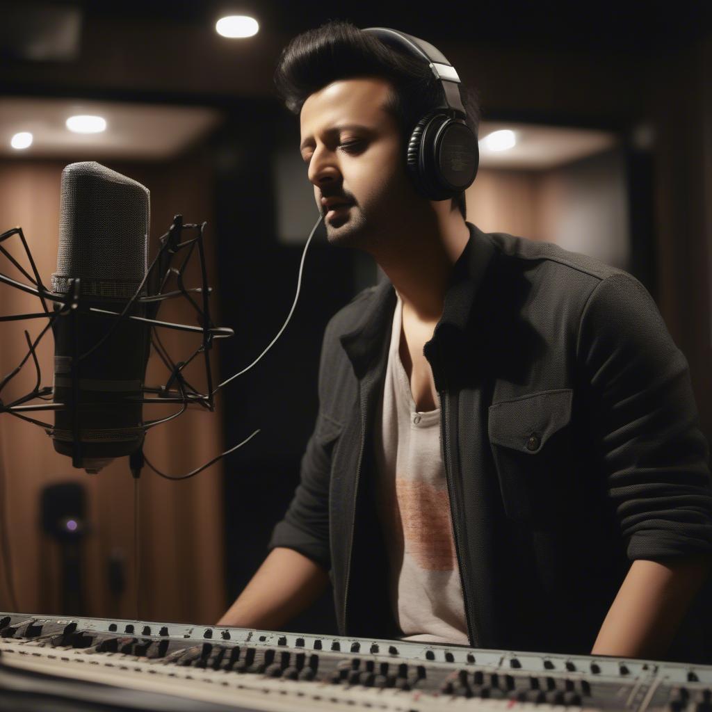 Atif Aslam recording in a studio