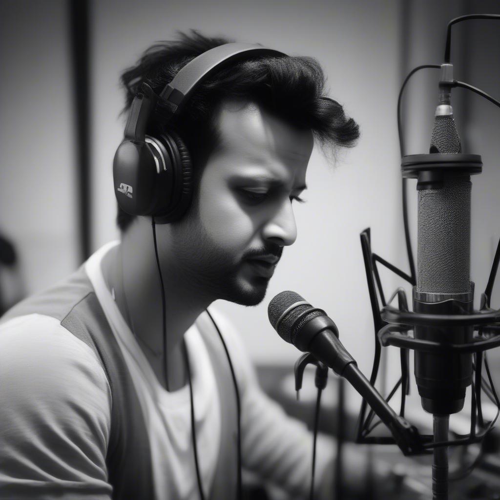 Atif Aslam recording in a studio