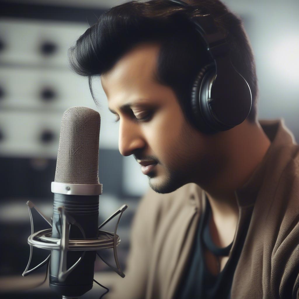 Atif Aslam in a recording studio