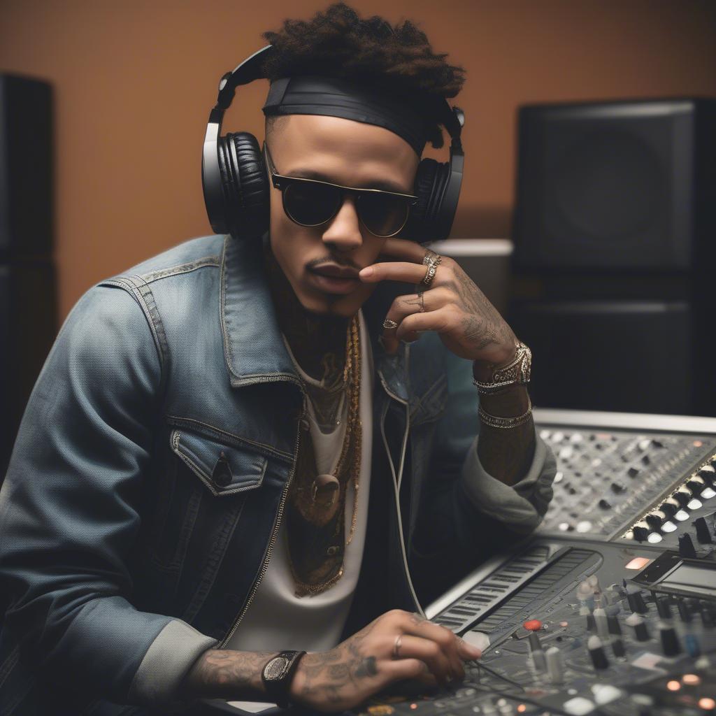 August Alsina in the recording studio working on new music.