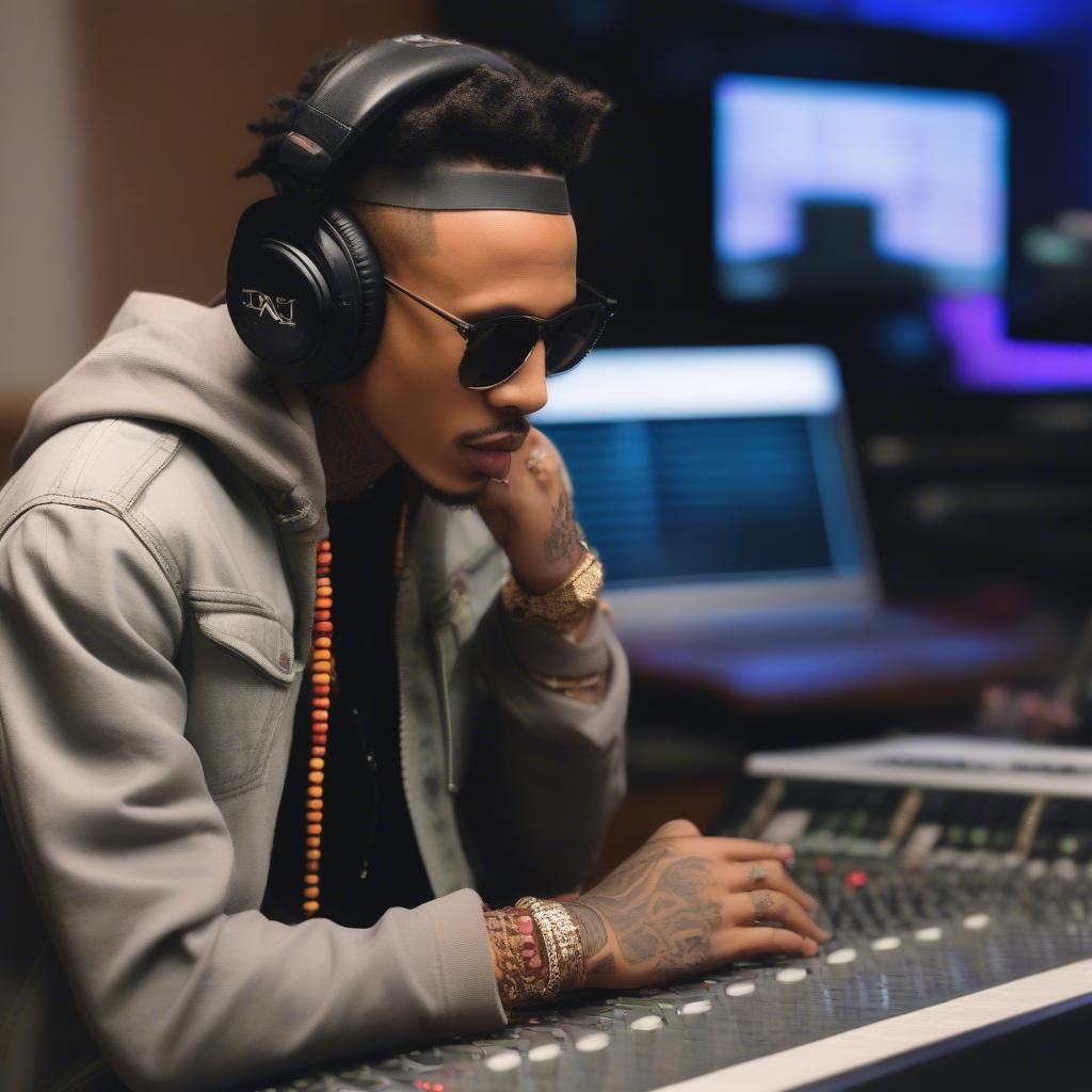 August Alsina in the studio during a recording session