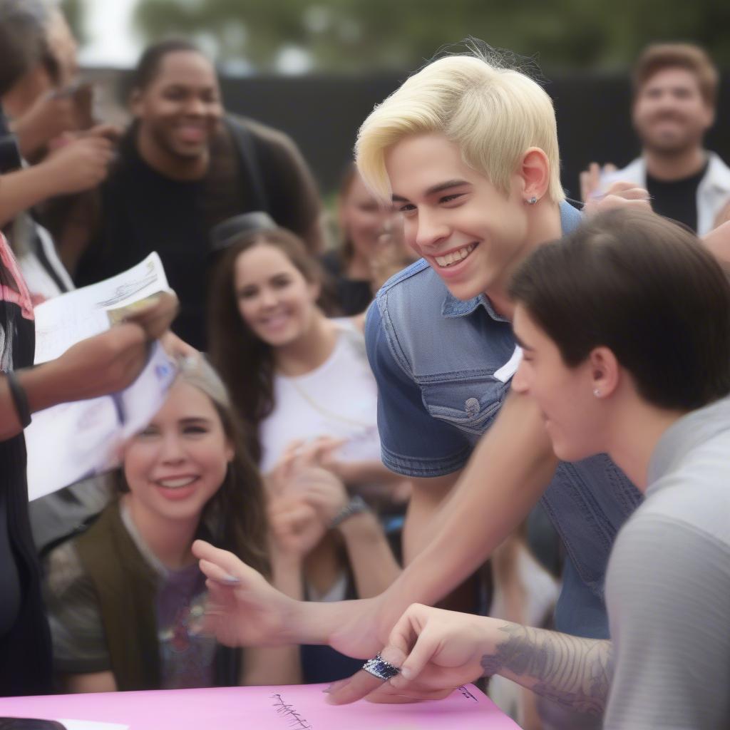 Austin Moon meeting and greeting fans, showing appreciation for their support.