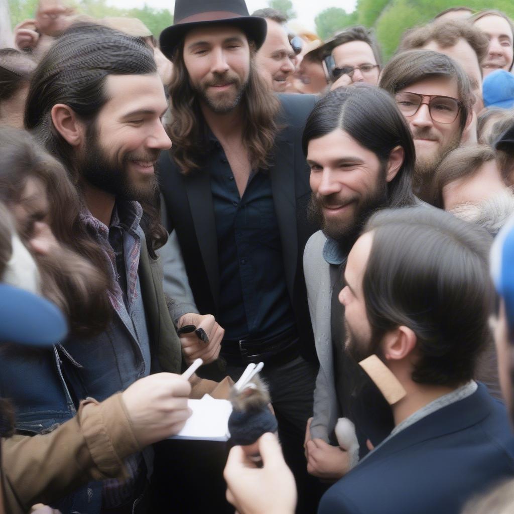 The Avett Brothers meeting with fans after a concert.