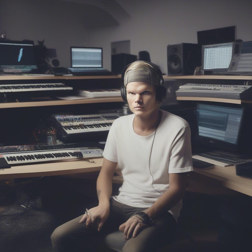 Avicii in the studio producing music