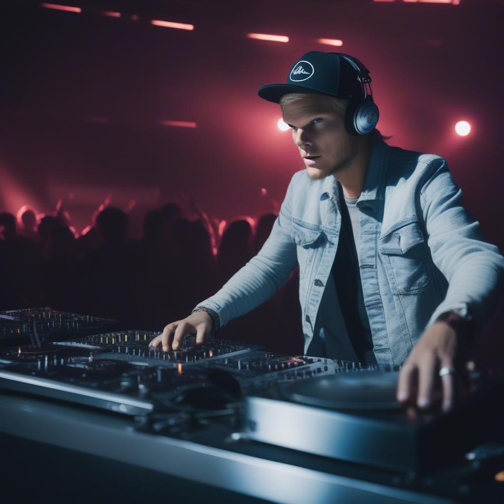 Avicii performing "The Nights" during a DJ set