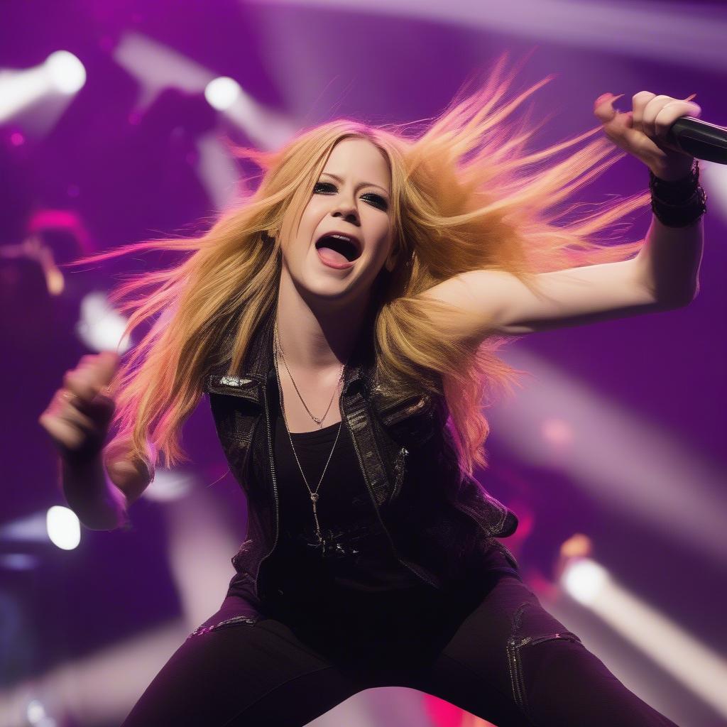 Avril Lavigne performing live on stage, captivating the audience.