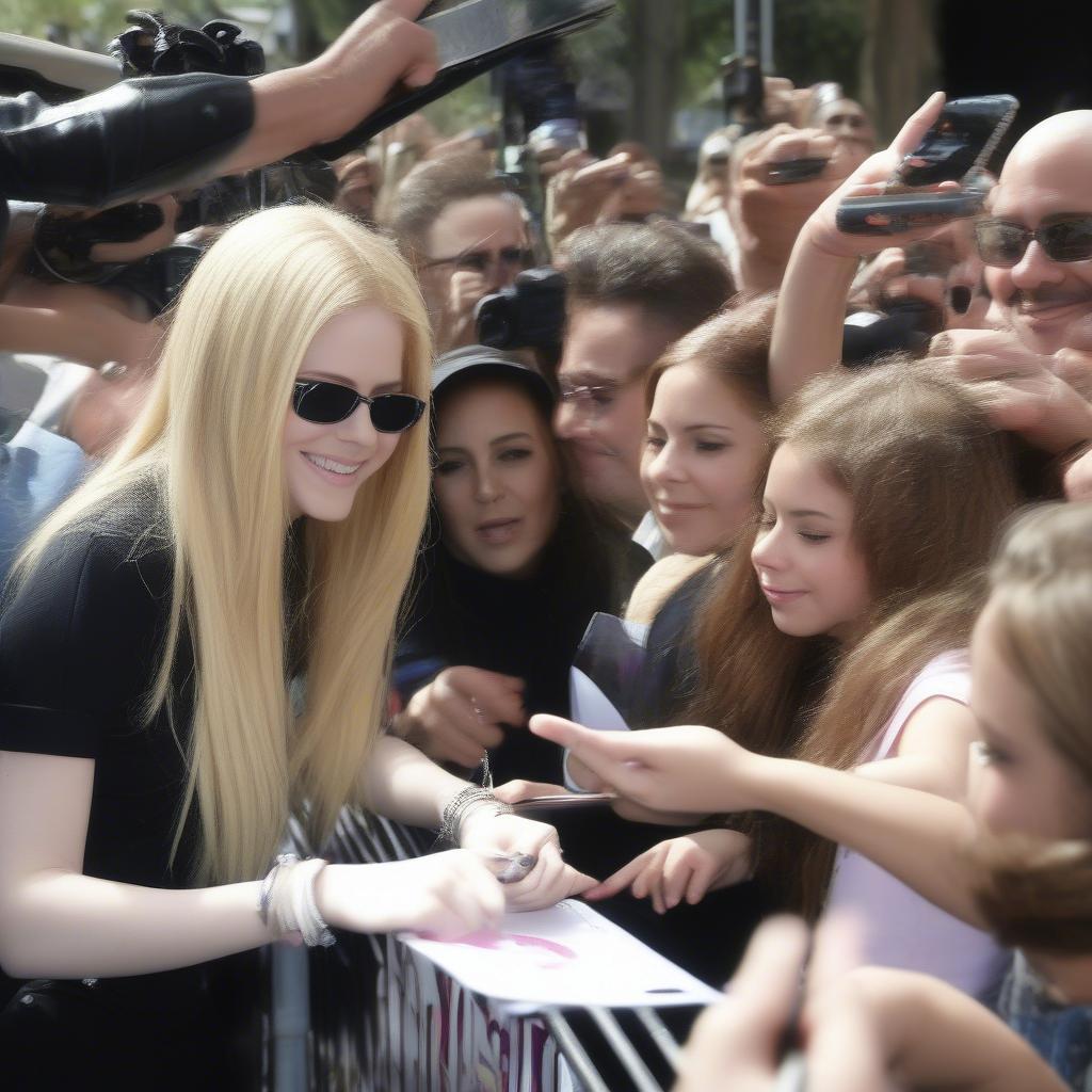 Avril Lavigne signing autographs for fans