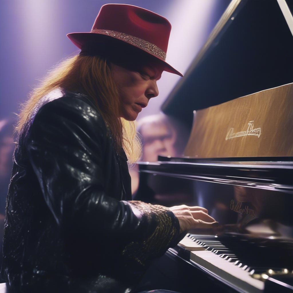 Axl Rose playing piano during November Rain performance