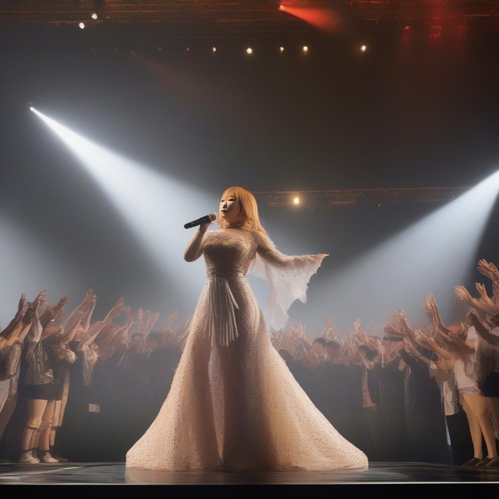 Ayumi Hamasaki bowing to the audience at the end of an A Best Live concert