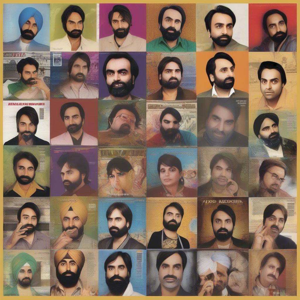 A collage of Babbu Maan's album covers, showcasing his diverse musical style.