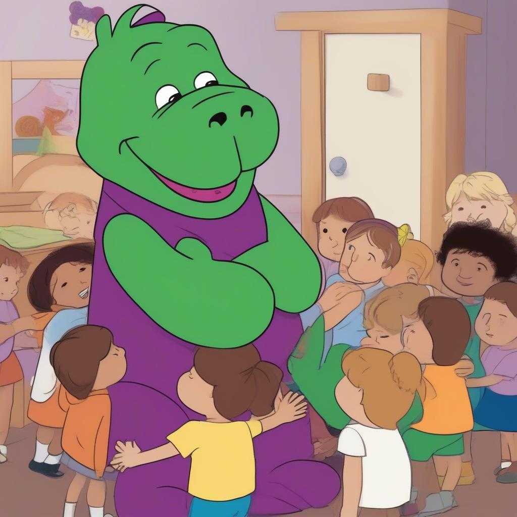 Barney Hugging Children