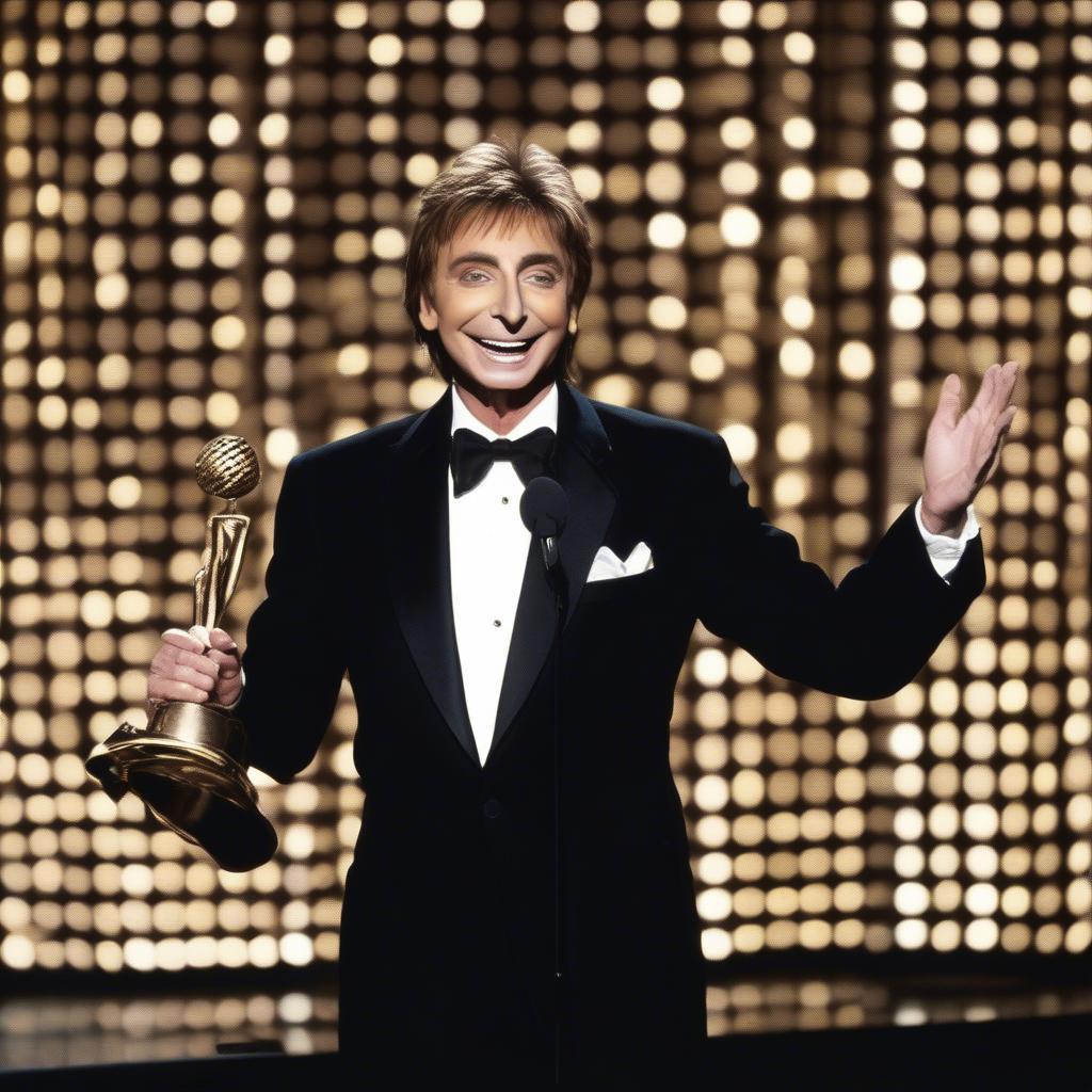 Barry Manilow accepting a prestigious music award on stage.