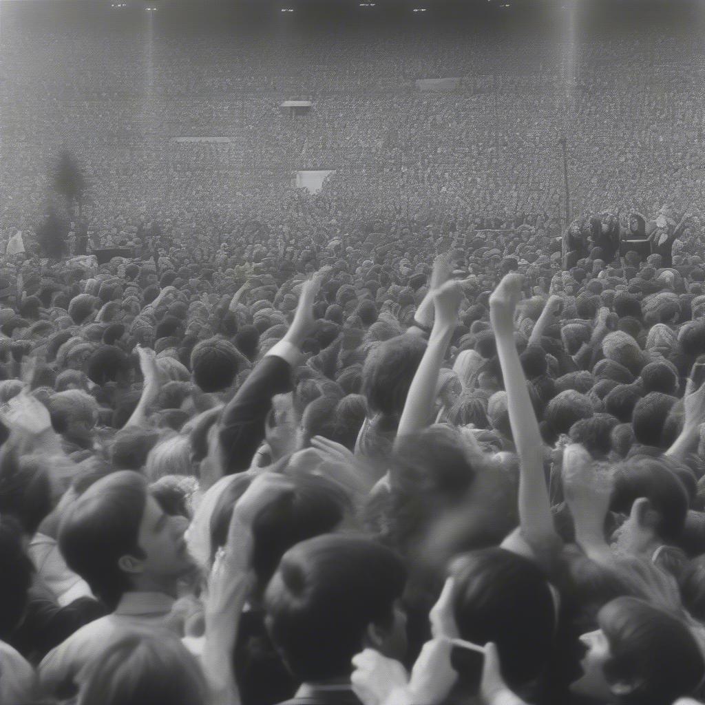 Fans cheering for The Beatles, highlighting their global impact and the widespread adoration of their music.