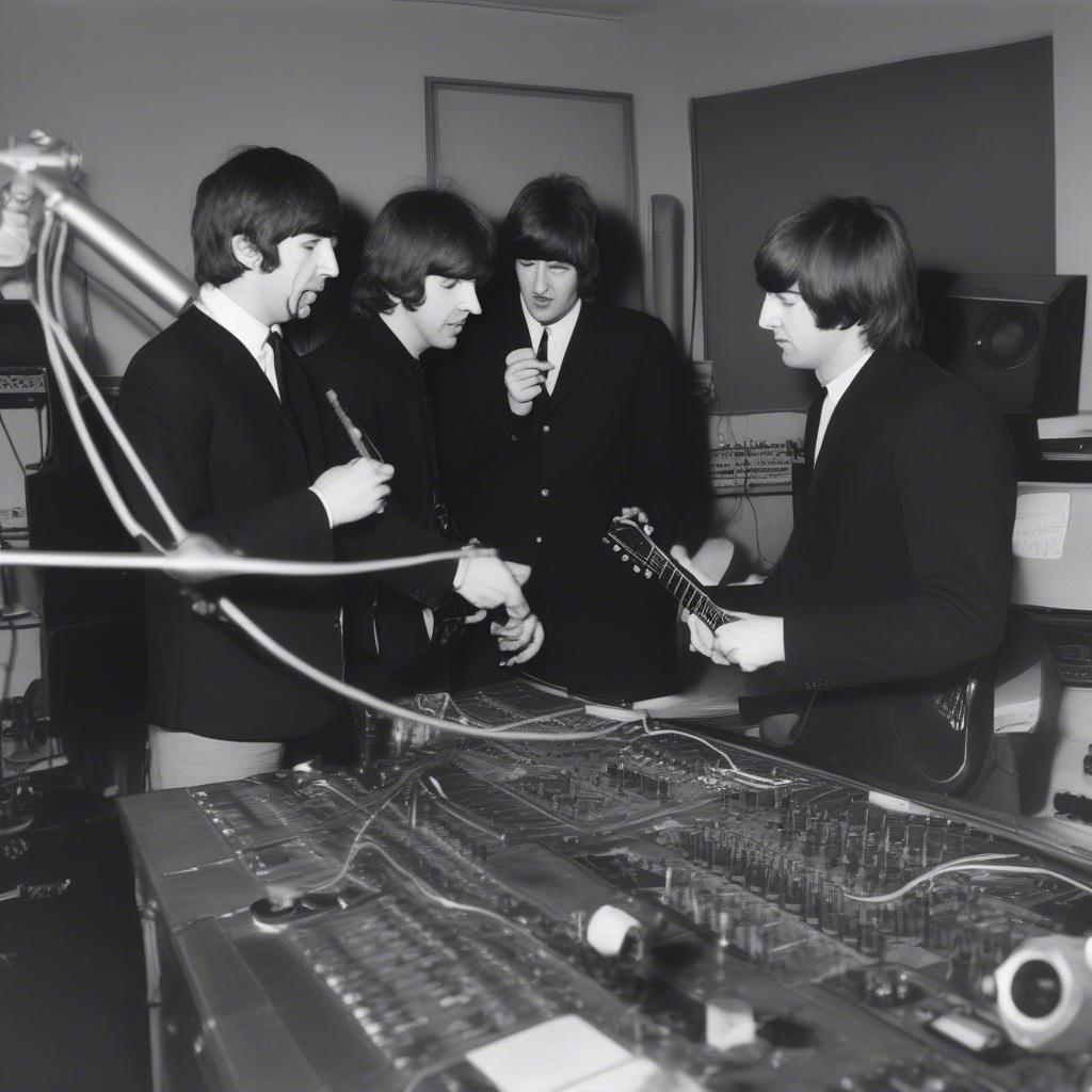 The Beatles recording in the studio