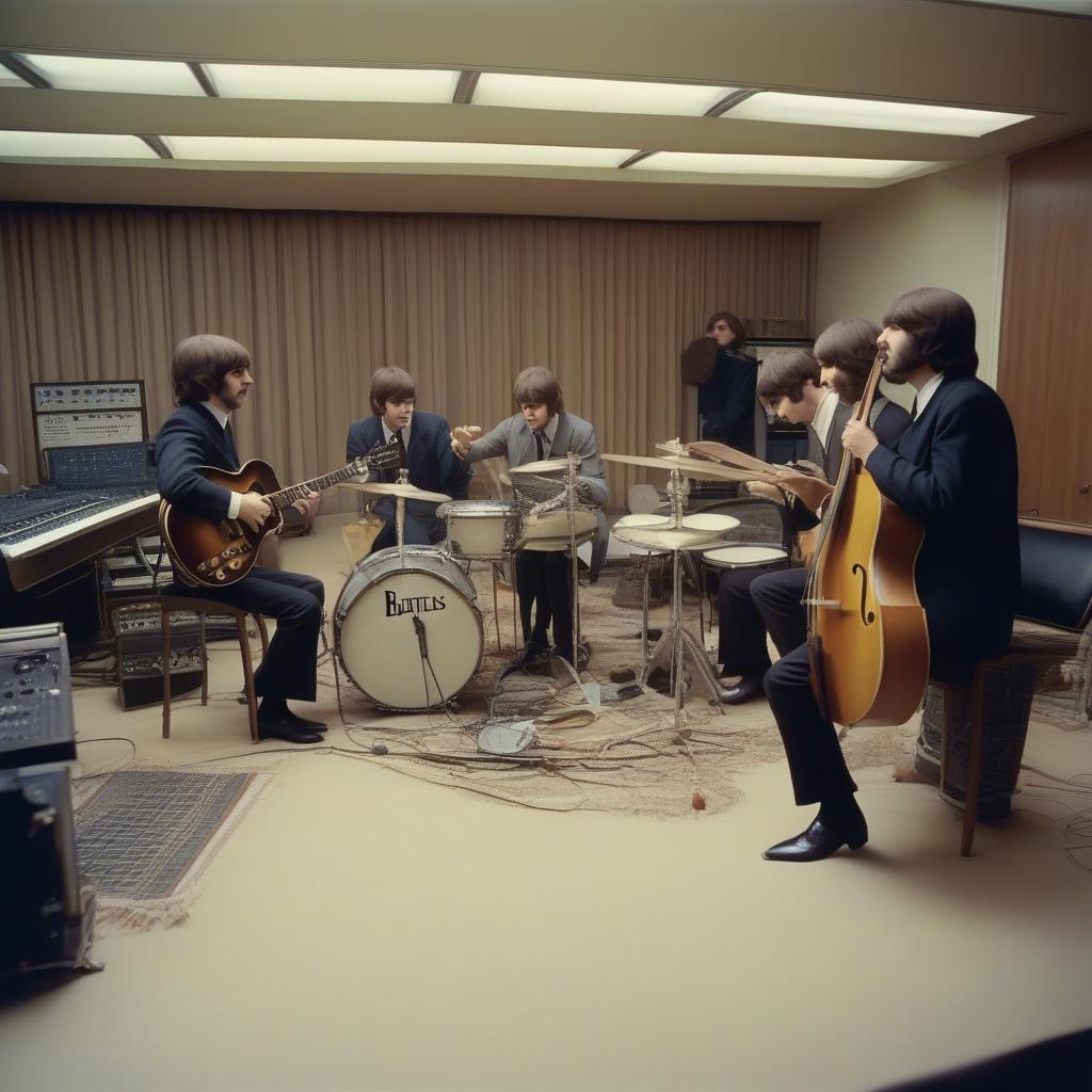 The Beatles recording in Abbey Road Studios