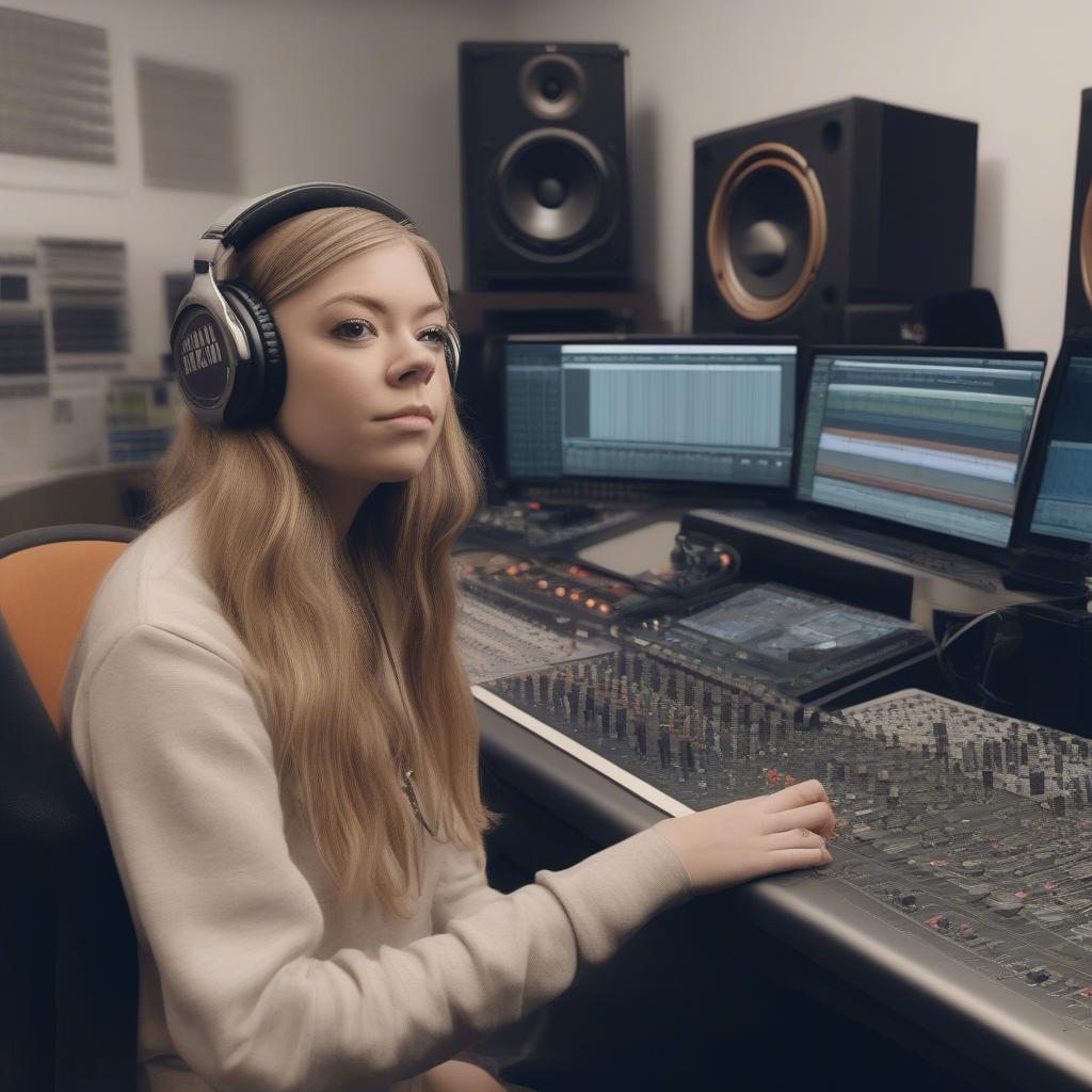 Becky Hill working in a recording studio