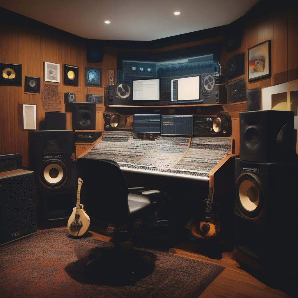 Behind the Scenes of Music Production - A photo of a music studio with recording equipment.