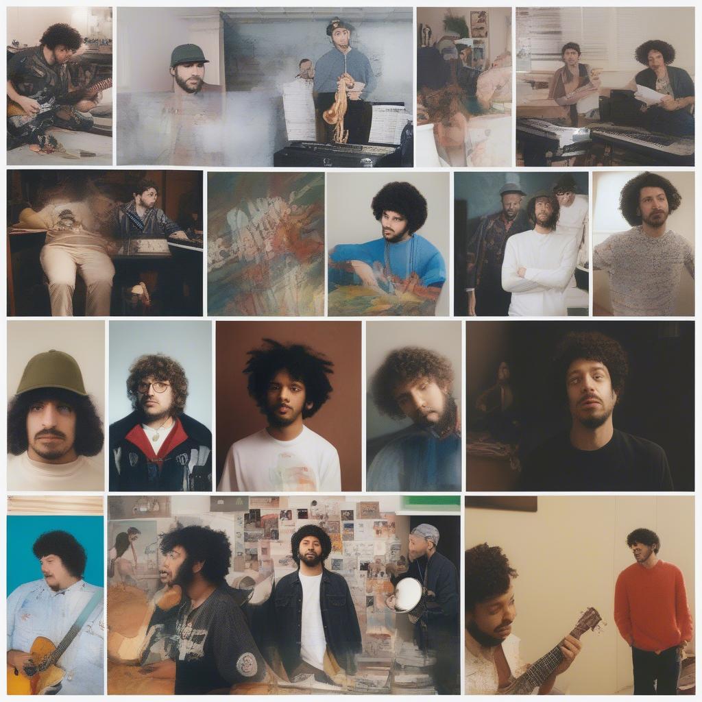 Benny Blanco posing with various artists he's collaborated with, including singers and rappers.