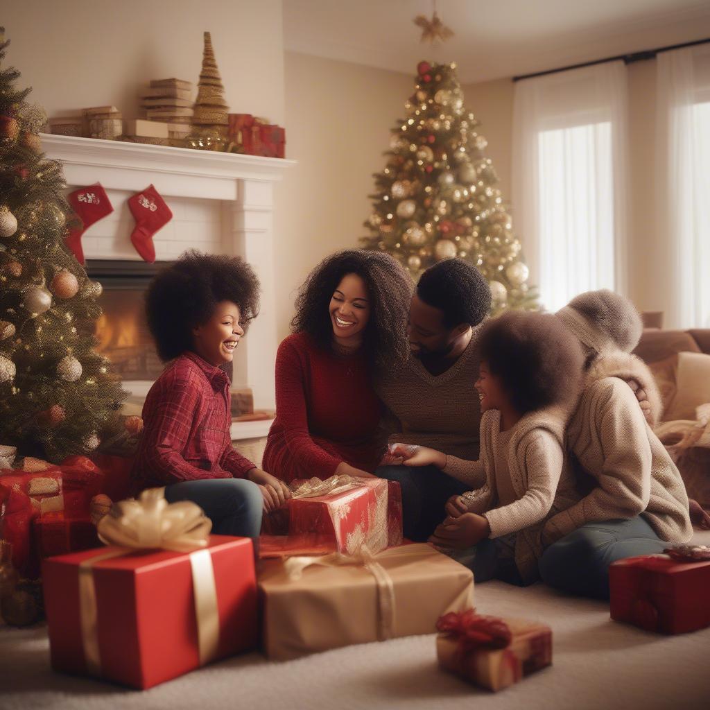 Black Family Celebrating Christmas