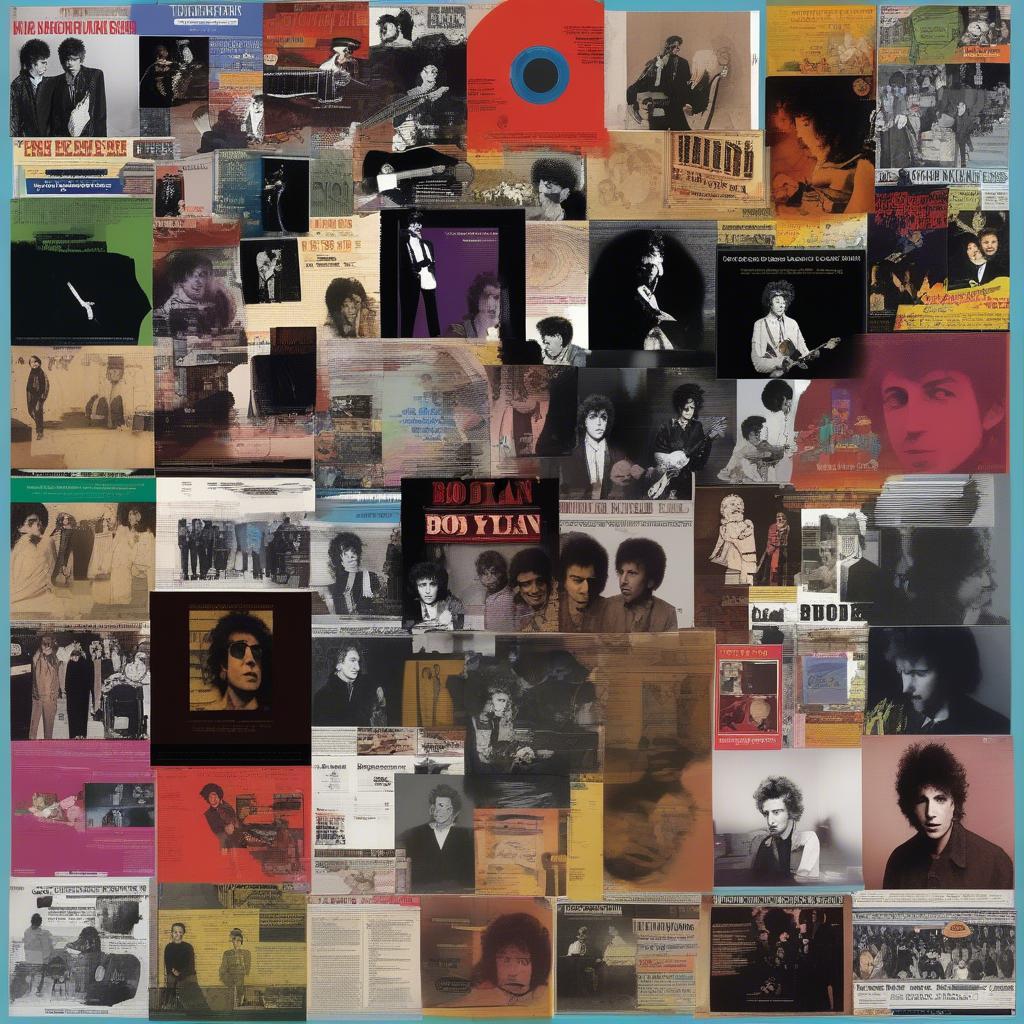 A collage of Bob Dylan album covers