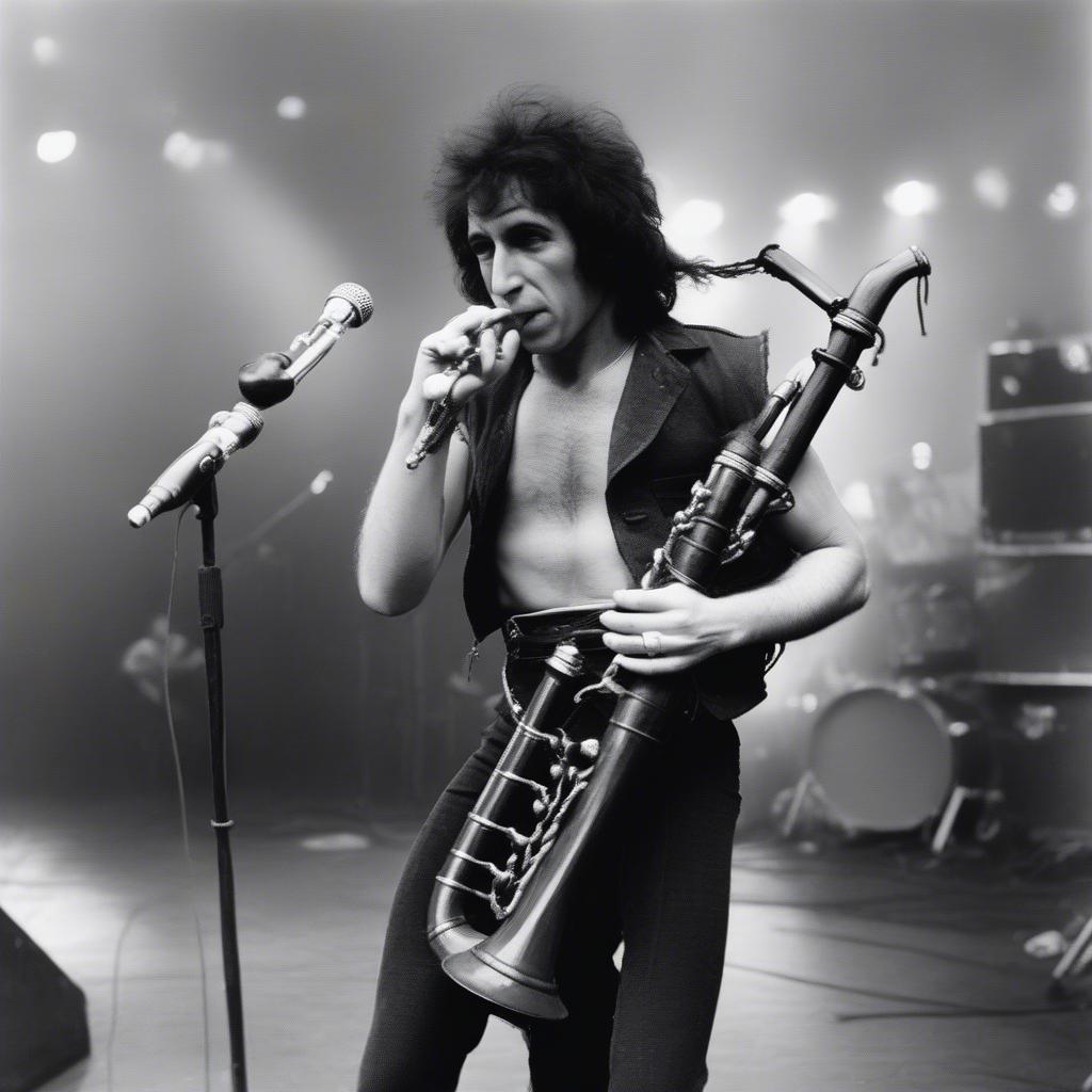 Bon Scott Playing Bagpipes with AC/DC