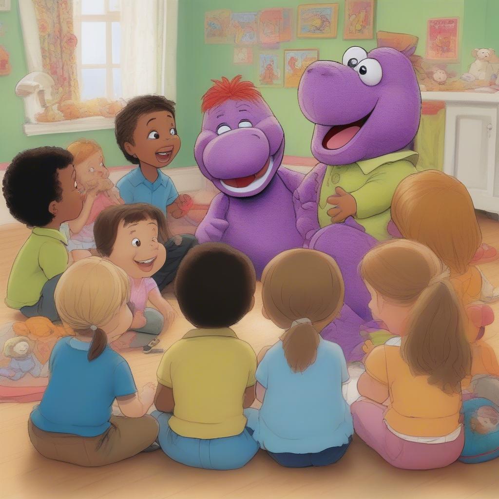 Children Watching Barney on TV