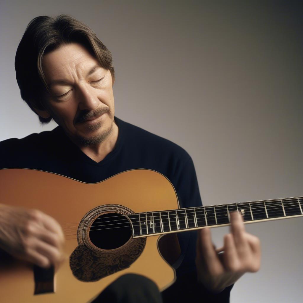 Chris Rea playing an acoustic guitar